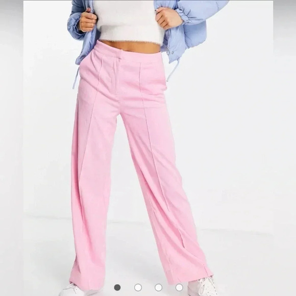 ASOS Y.A.S Mini Cord Wide Leg High Rise Pink  Pants Size 8 - Picture 1 of 11